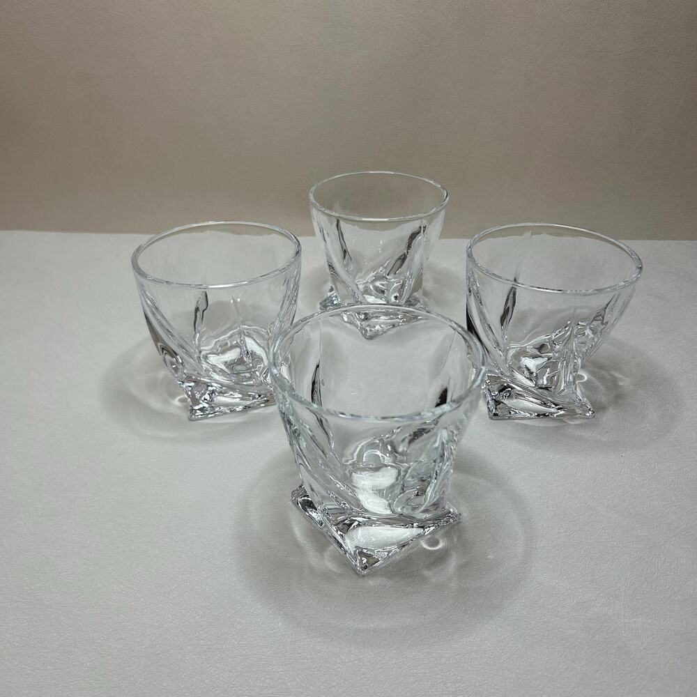 Mikasa Motion Crystal Double Old Fashioned Glasses Set of 4 – Swirl Square Base